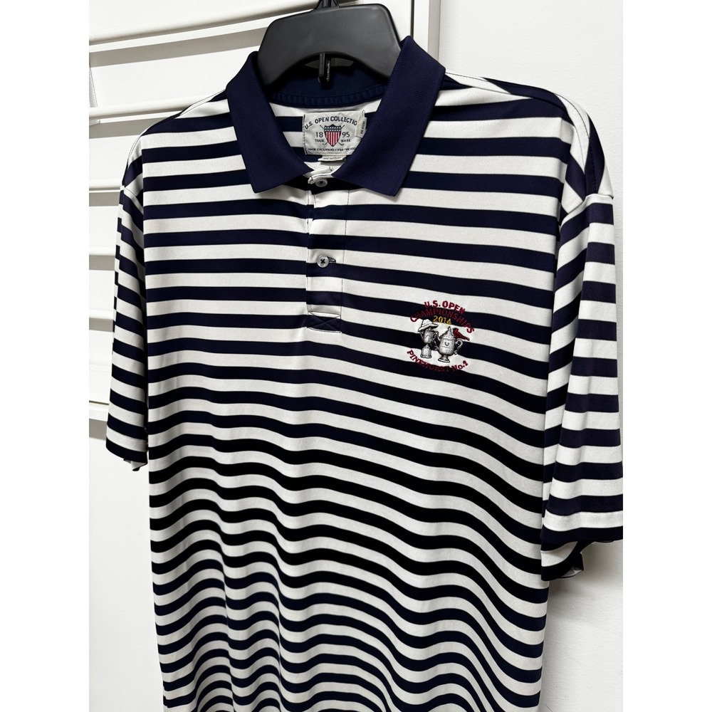 US Open Collection 2014 Pinehurst No 2 Golf Polo Shirt Mens Large Navy Striped